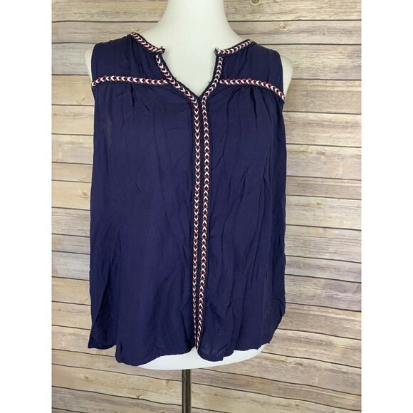 Pleione Tops - Pleione Womens Small V Neck Blouse Sleeveless Navy